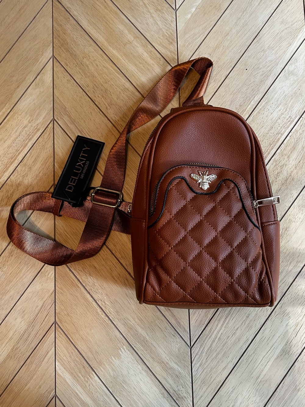 Deluxity Quilted Brown Mini Backpack Crossbody